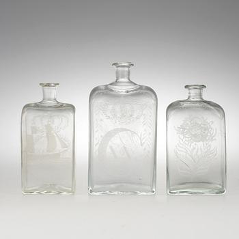 SNAPSFLASKOR 3 st, Glas, 1800-tal.