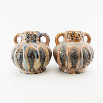 Vases a pair of Jugend early 20th century probably Denmark glazed stoneware.
