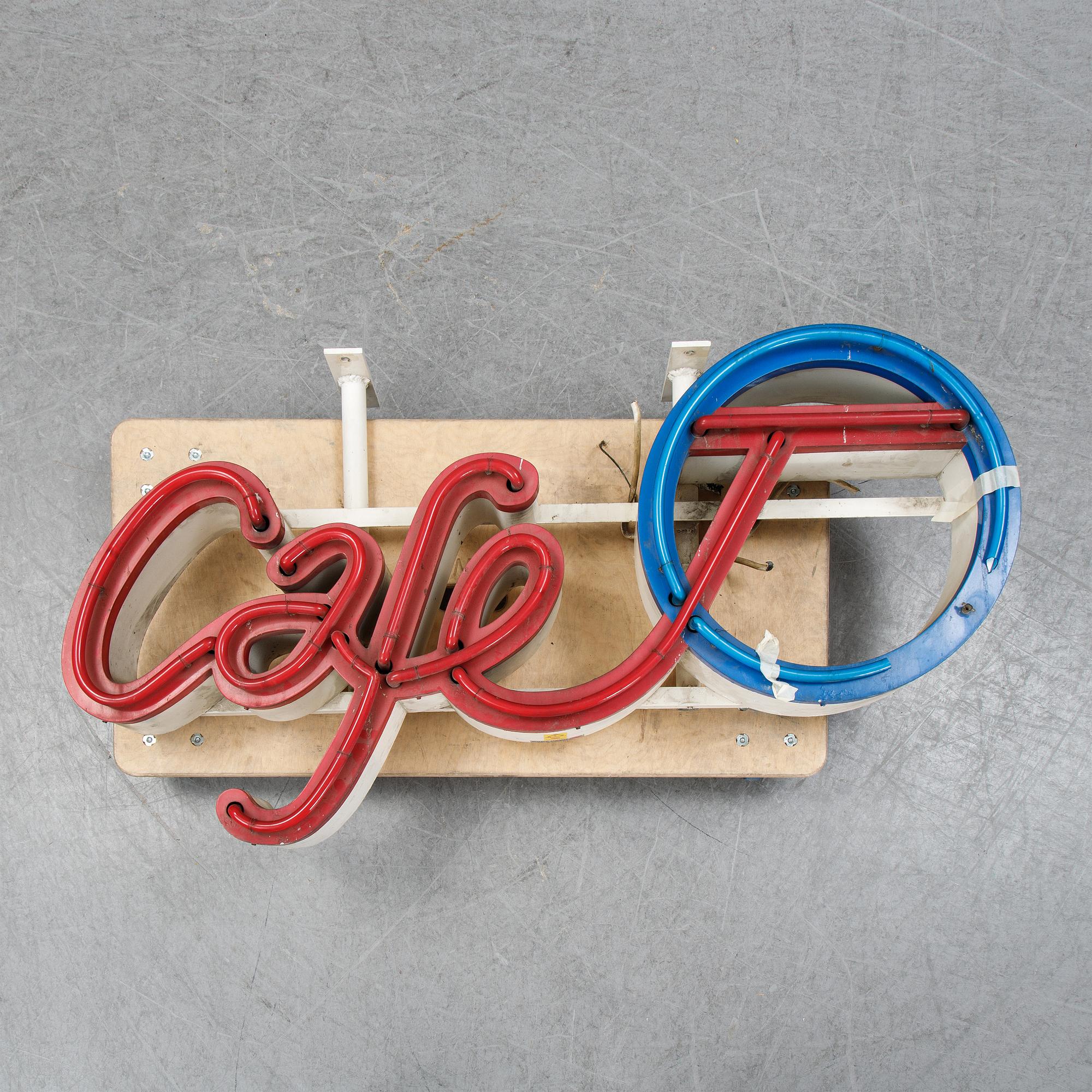 A neon sign for a cafe, Roos Neon, mid 20th century.