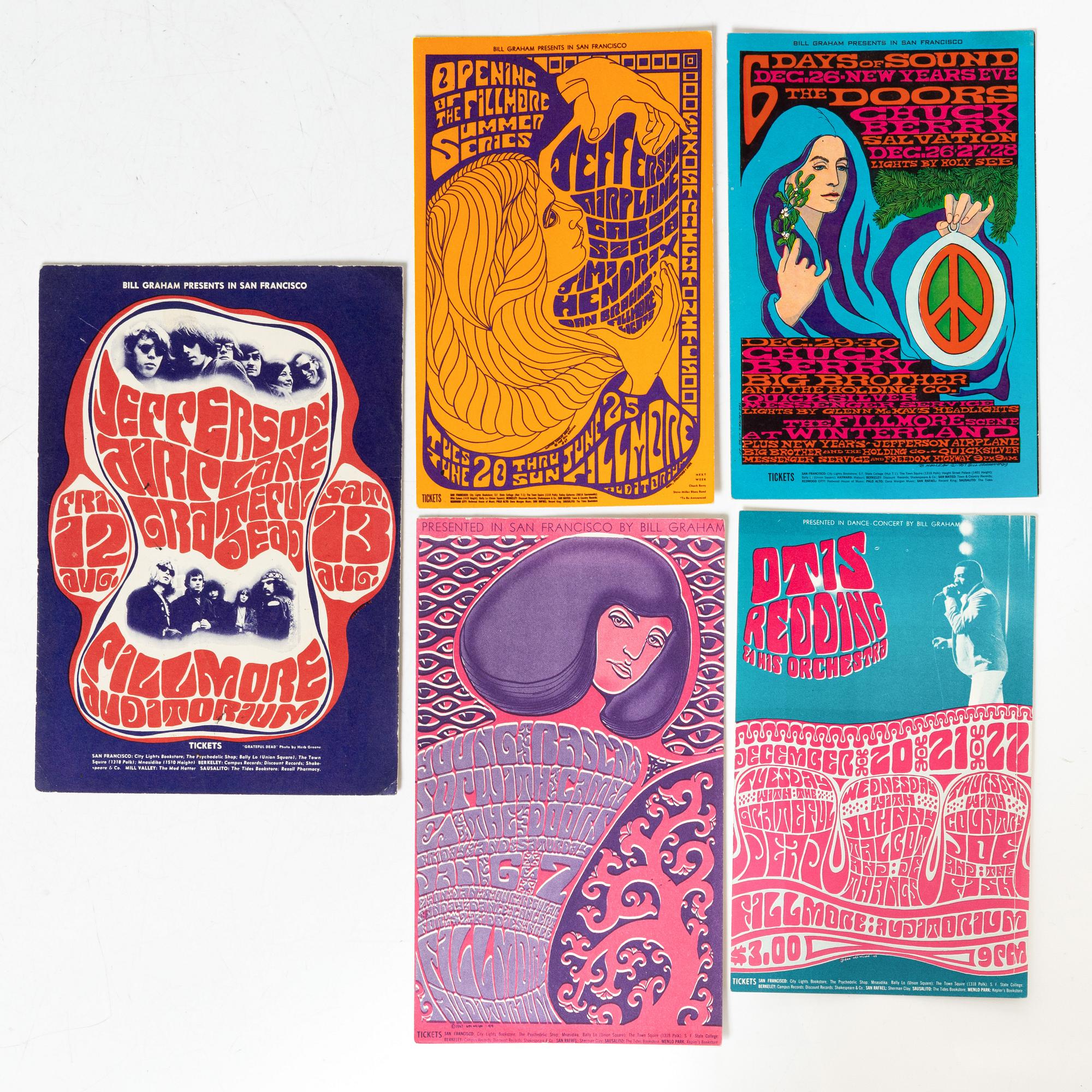 Wes Wilson, a set of 5 postcards, West Coast Lithograph; Tea Lautrec Posters & Creative Lithograph, USA.