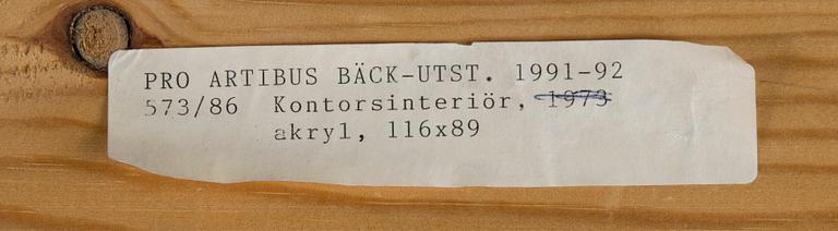 Yngve Bäck, Kontorsinteriör.