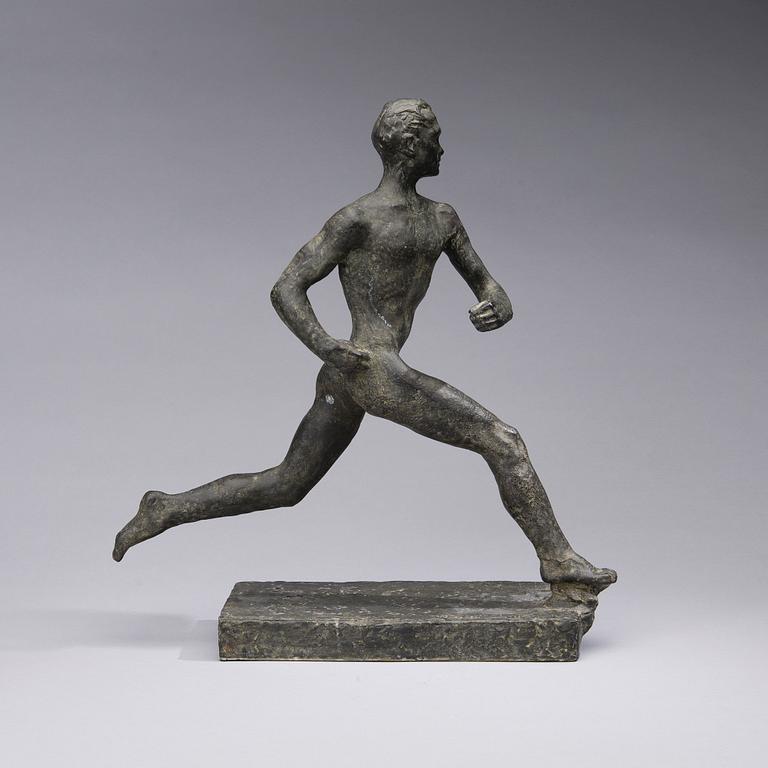 WÄINÖ AALTONEN, veistos, "Paavo Nurmi", metalliseosta, 1950-luku.