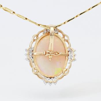 HÄNGE MED KEDJA, opal samt briljanter totalt ca 0,70 ct.