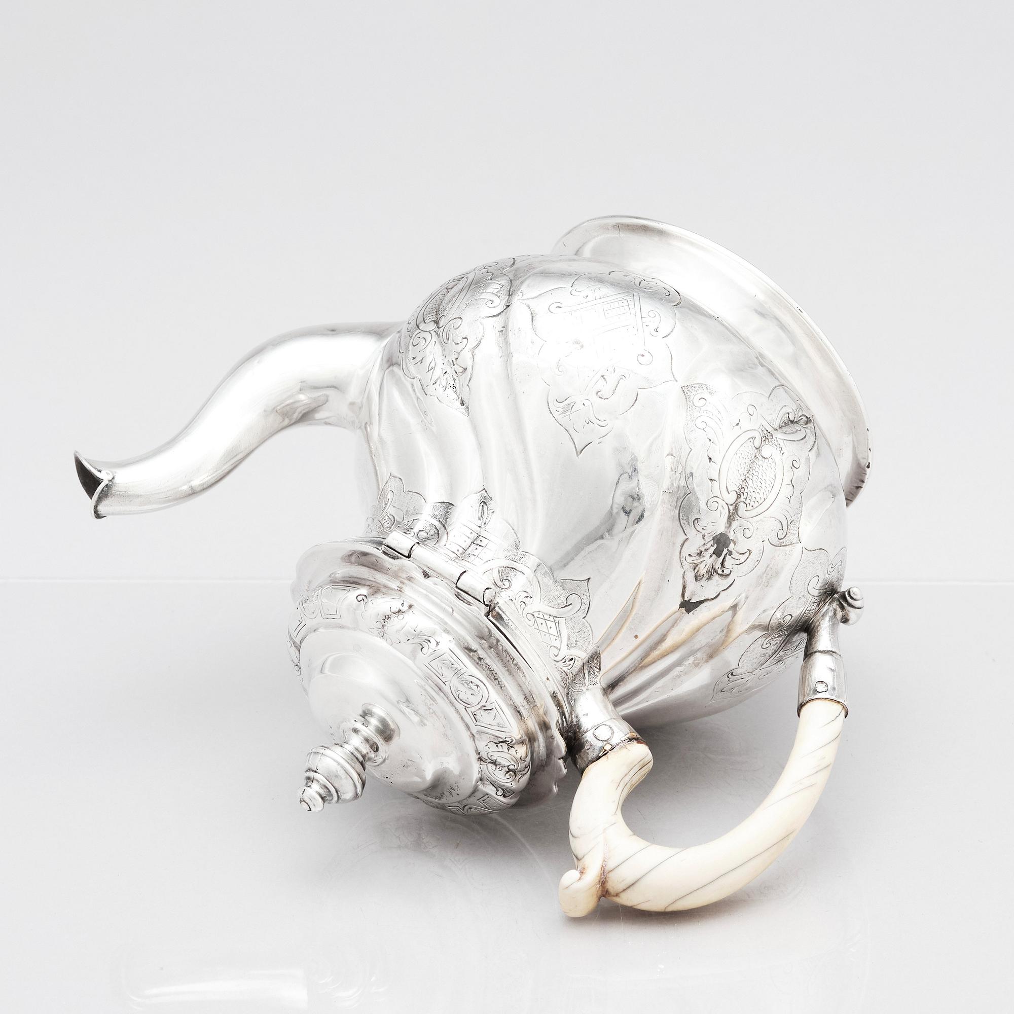 A Swedish Rococo silver tea-pot, mark of Petter Lund, Stockholm 1746.