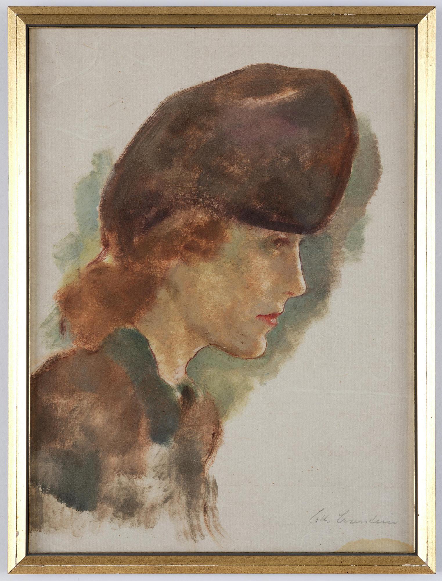 Lotte Laserstein, Dam med brun hatt i profil.