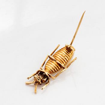 Brosch i form av skalbagge 14K guld och silver med en pärla och gammalslipade diamanter samt rubiner.