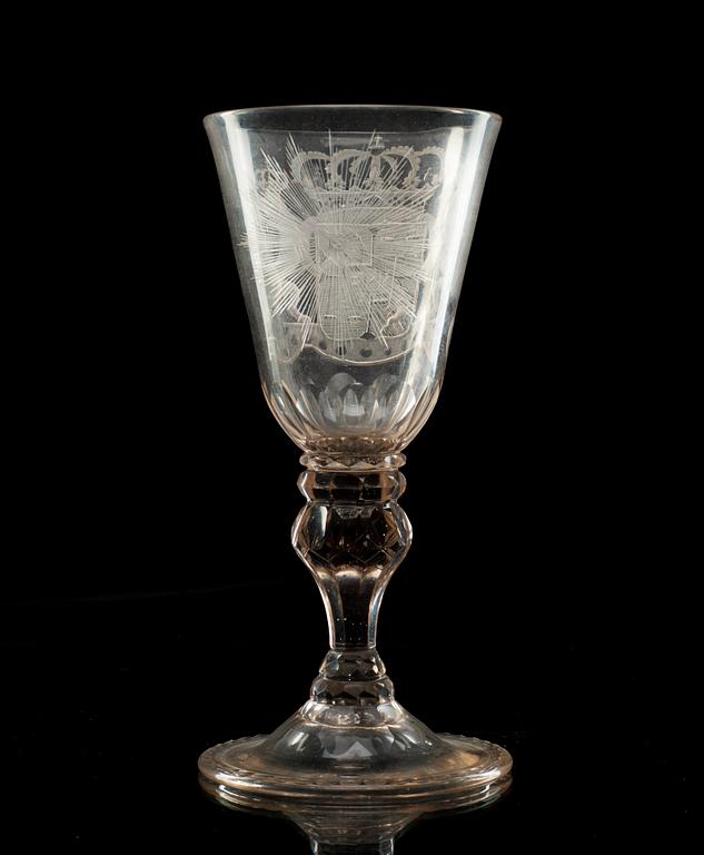 A large Swedish cut and engraved armorial goblet, Kungsholms glass manufactory, 18th Century.