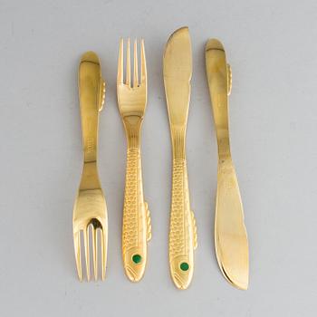 GUNNAR CYRÉN, fish cutlery, 28 pieces, gilt steel, "Nobel", Gense/Yamazaki.