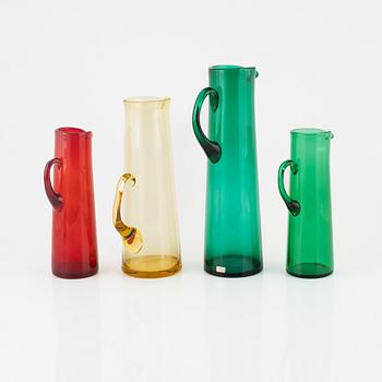 Eight glass jugs, Reijmyre, Sweden, second half of the 20th century.