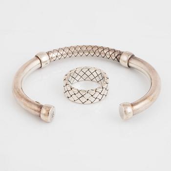 BOTTEGA VENETA, a sterling silver ring and bracelet, Italy.