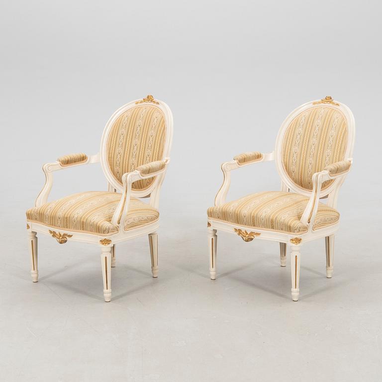 Armchairs, a pair in Gustavian style by Johan Ekman, second half of the 20th century.