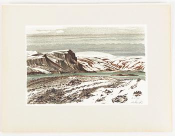 Roland Svensson, Arktiskt land” ( The Arctic ) portfolio with five lithographs, signed and numbered. 1958.