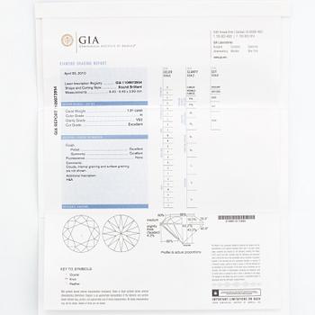 Round brilliant-cut diamond ring, De Beers, with GIA-certificate.