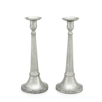 A pair of Late Gustavian pewter candlesticks by E P Krietz year 1800.