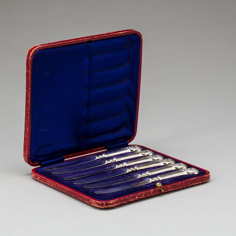 DESSERTKNIVAR, 6 st. silver, H. Fisher & co. Sheffield, England. 1900-talets början.