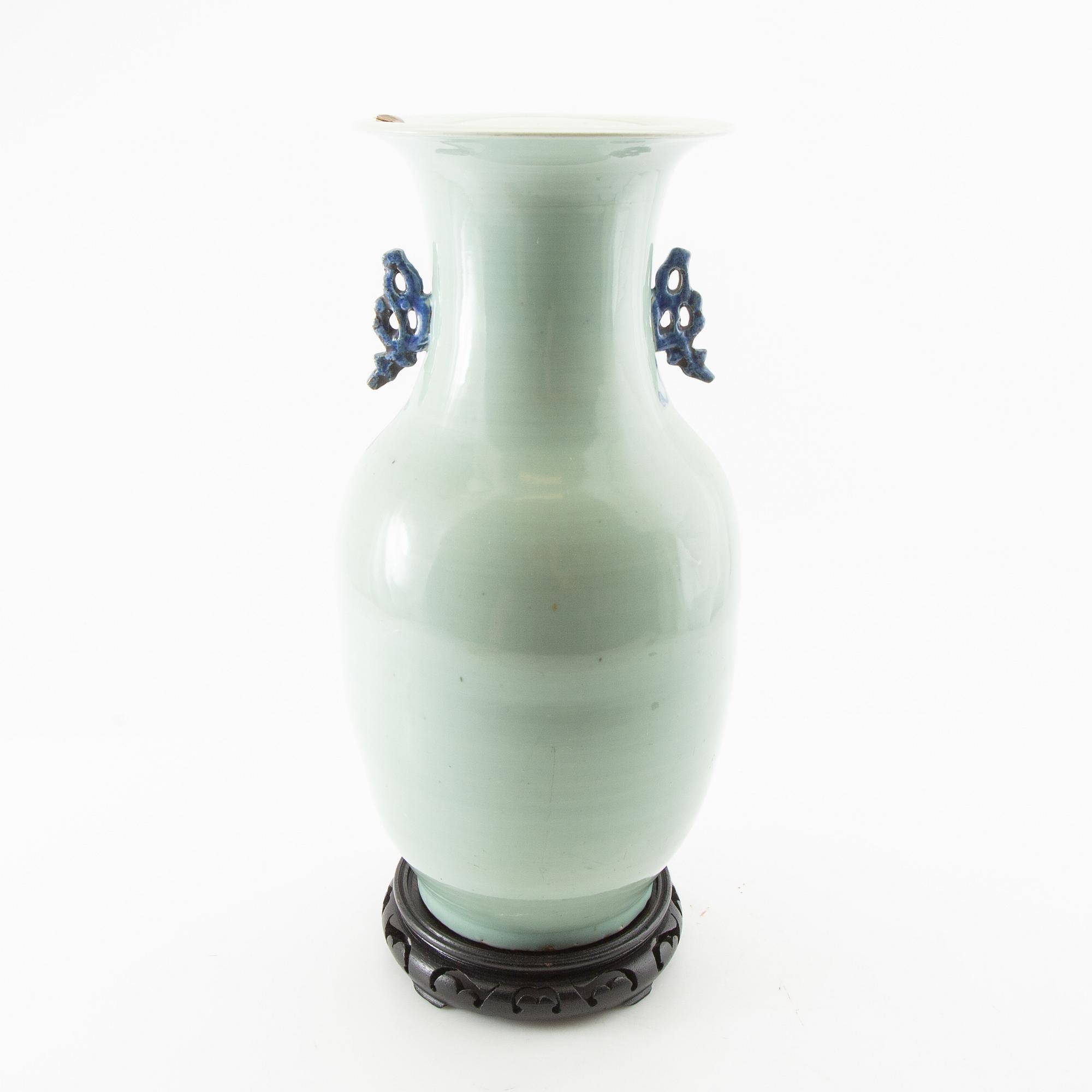 A celadon ground blue and white vase, 20th century.