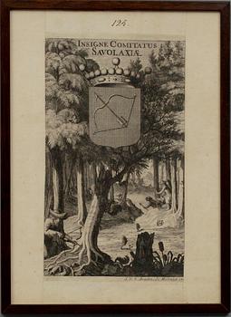 KOPPARSTICK, 3 st, 1700-talets början J.v.d. Aveelen. Ur "Suecia antiqua et hodierna".