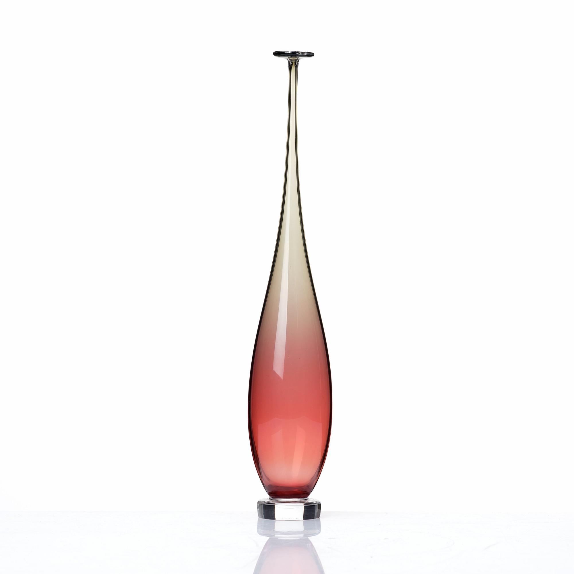 Nils Landberg, a red and green tinted glass vase, Orrefors 1961.