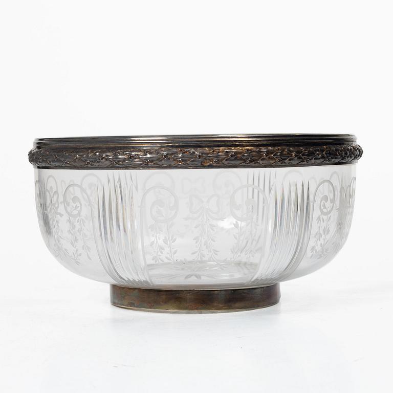 A French silver and glass bowl, mark of Georges Falkenberg, Paris, early 20th century.