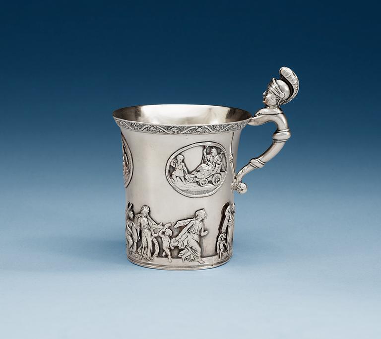 A Russian 19th century parcel-gilt mugg, makers mark of Peder Madsen, St. Petersburg 1833.