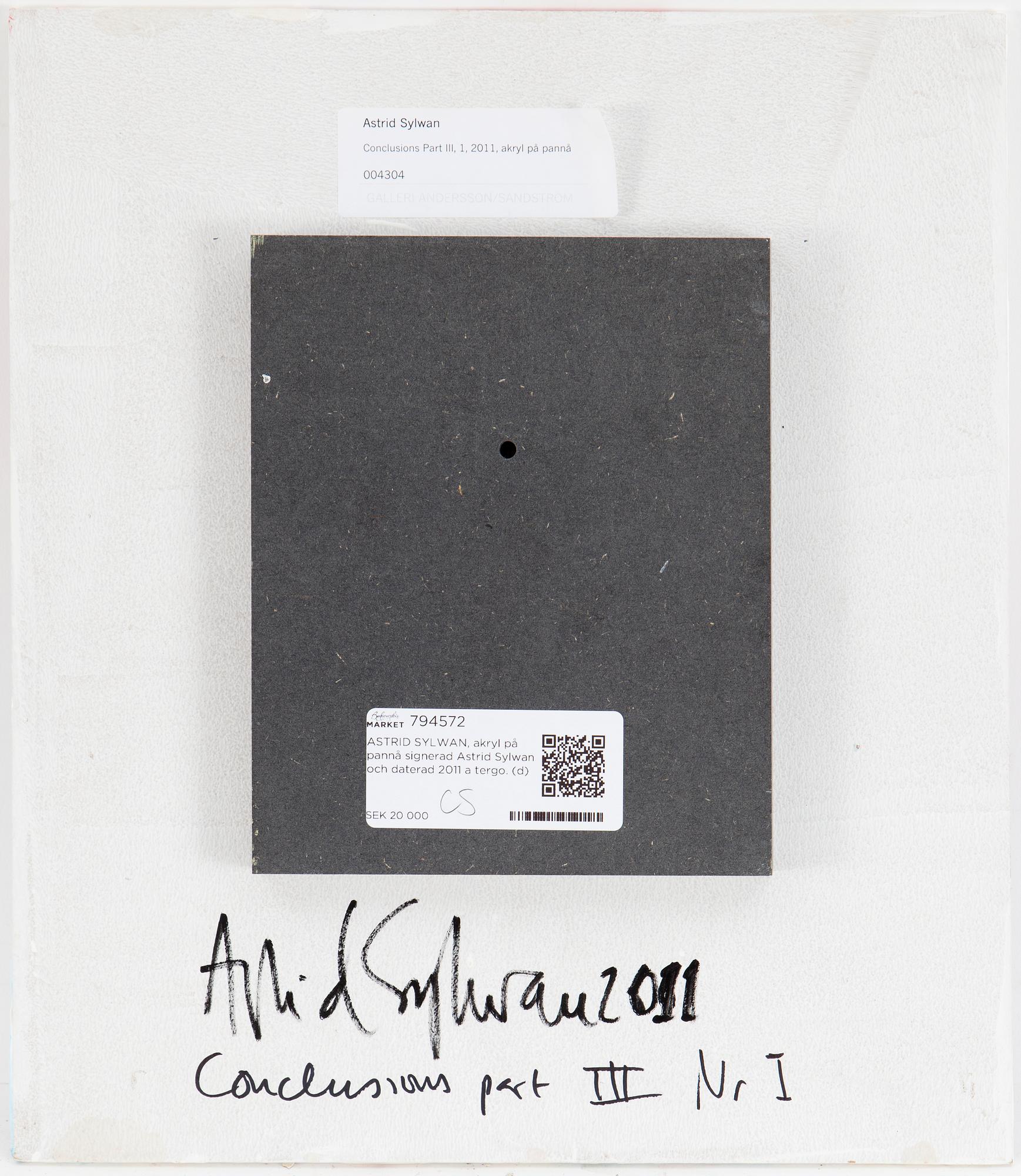 ASTRID SYLWAN, acrylic on panel signed Astrid Sylwan and dated 2011 on verso.