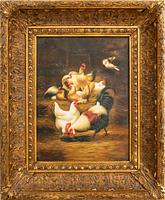 Unknown artist 19th/20th century, In the henhouse.