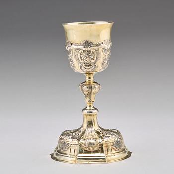 An Austrian mid 18th century silverl-gilt communion cup, unidentified makers mark, later standard mark.