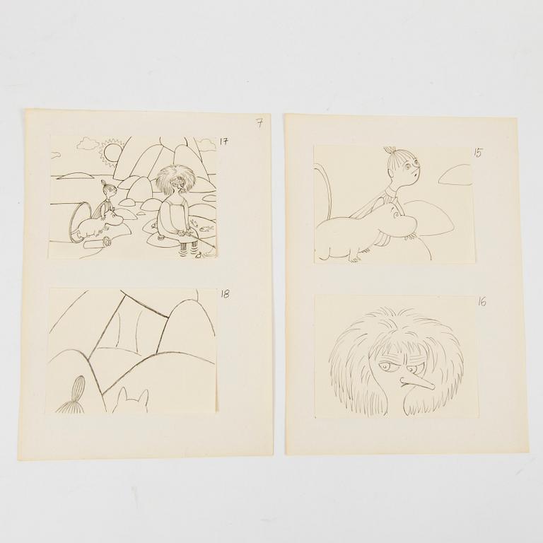 JAROMIR WESLEY, 49 pencil drawings "Mumintrollet: Hur gick det sen?", 1993. Not signed.