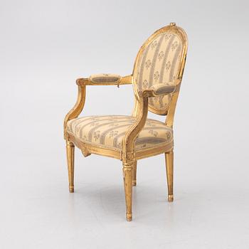 A Gustavian armchair, late 18th century.