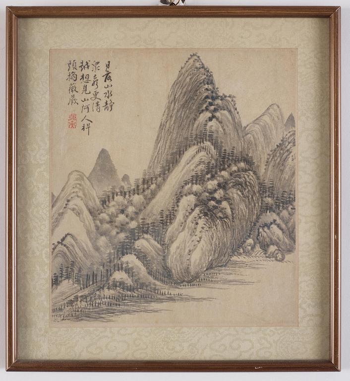 Zhang Geng (1685-1760). A group of nine album leafs, ink on paper, Qing dynasty. Dated 1728.