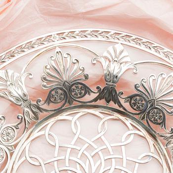 A Swedish 20th century silver and glass dish mark of WA Bohlin Stockholm 1920 diam ca 30,5 cm.