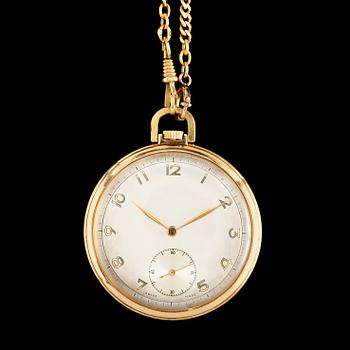 1218. Pocket Watch with Watch chain, 14k and chain 18k gold. Swiss made, the mid-1900s. 46mm.