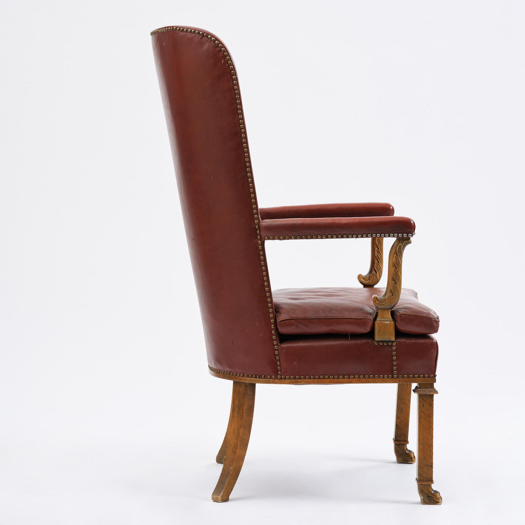 Axel Einar Hjorth, a "Caesar" stained birch and leather armchair, Nordiska Kompaniet, Sweden, 1929.