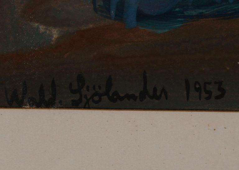 SJÖLANDER, WALDEMAR. Gouache, sign o dat 1953.