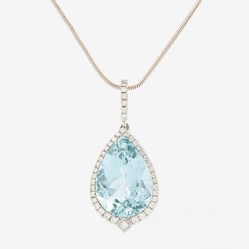Pendant, Sørsand, 18K white gold with drop-cut aquamarine and princess- and brilliant-cut diamonds.