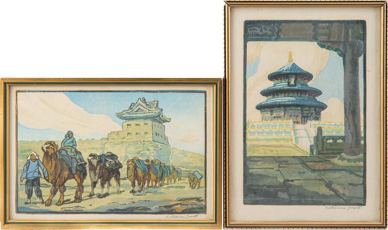 Katharine Jowett, "Temple of Heaven Peking" and "Camel train Peking".