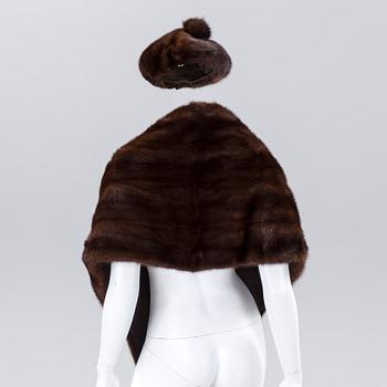 A mink fur stole and hat, Stockholm.