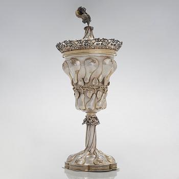 An early 20th-century parcel-gilt silver standing cup, maker's mark presumably Ludwig Neresheimer & Co, Hanau, Germany.