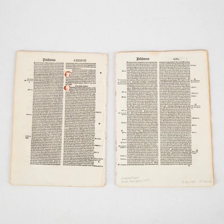 Blad ur schweiziska och tyska inkunabler samt tryckta blad, 1400-tal.