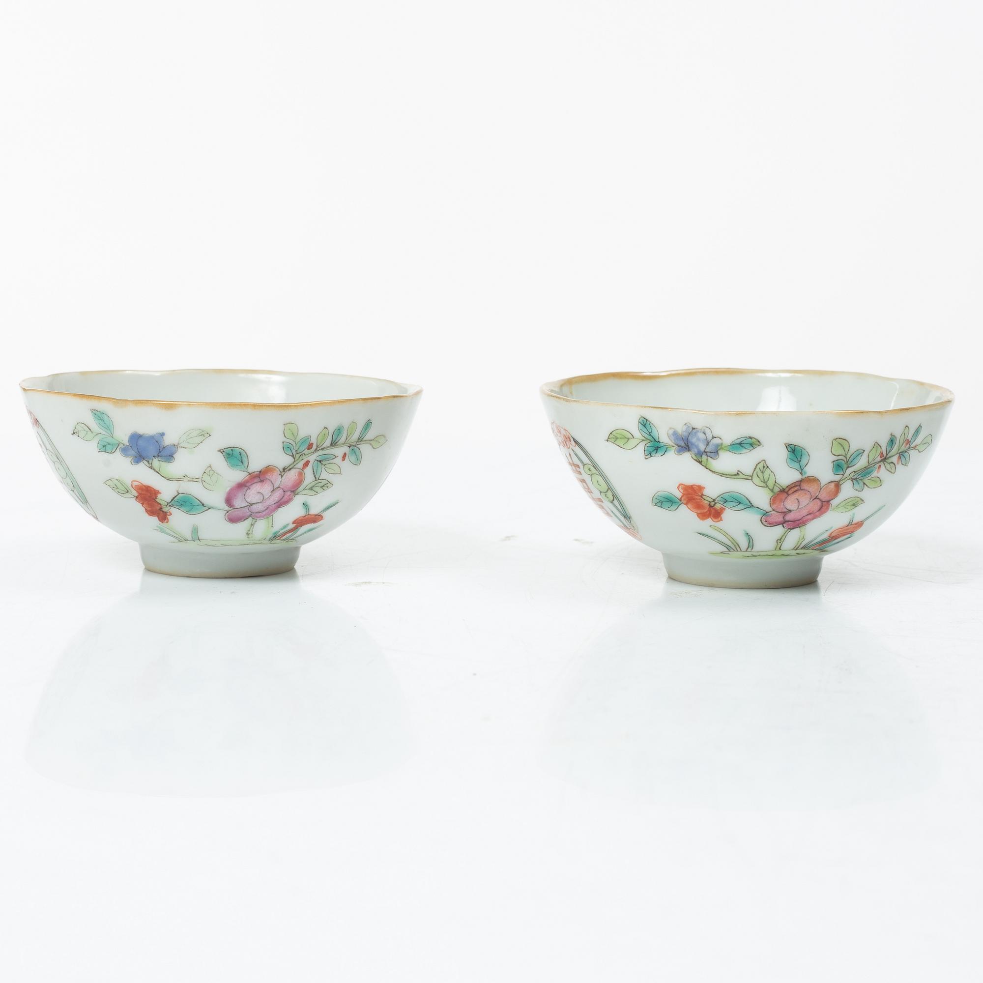 Skålar, sju stycken, porslin. Sen Qingdynasti, omkring 1900.