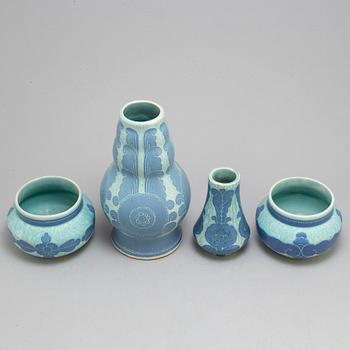 JOSEF EKBERG, four ceramic 'Sgrafitto' vases from Gustavsberg, 1919-22.