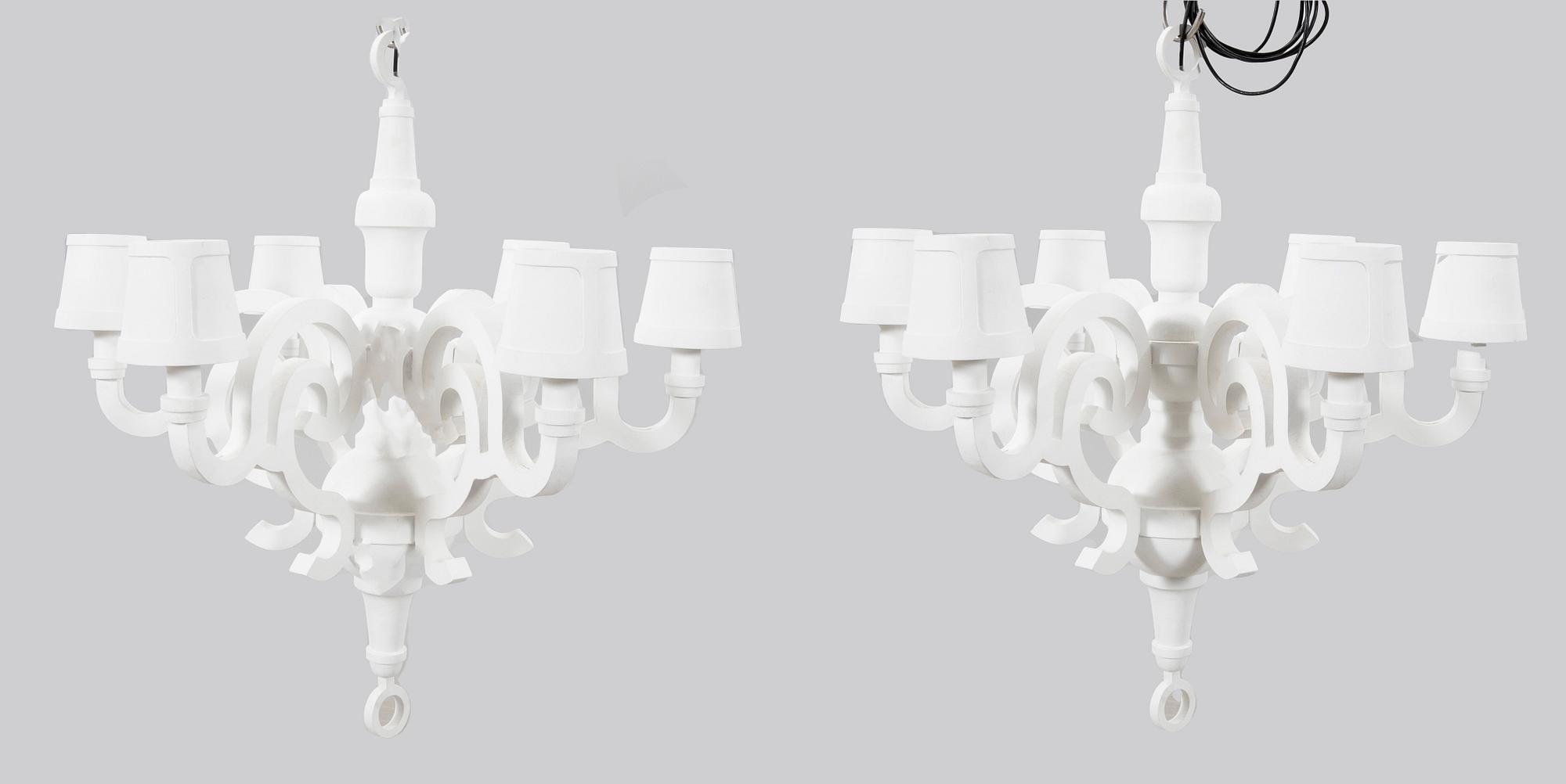 Studio Job, a pair ceiling chandelier, "Paper chandelier L" for Moooi 2000s.