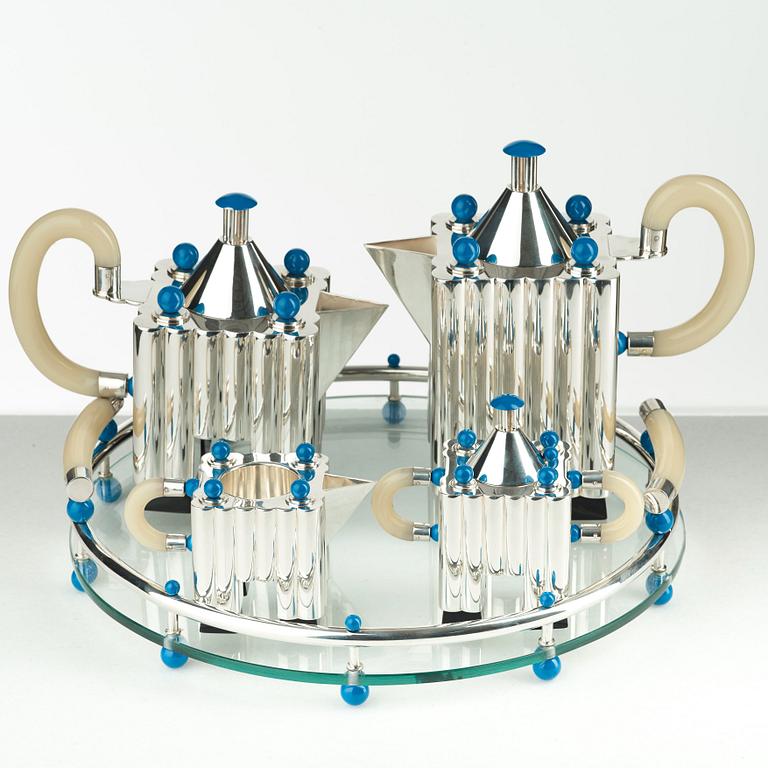 Michael Graves, a five pieces sterling tea- and coffee service, limited edition by Alessi, Italy 1985.