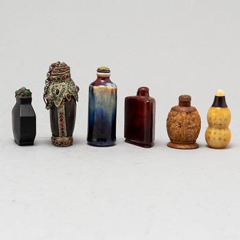 Six Chinese snuff bottles, 20th century.