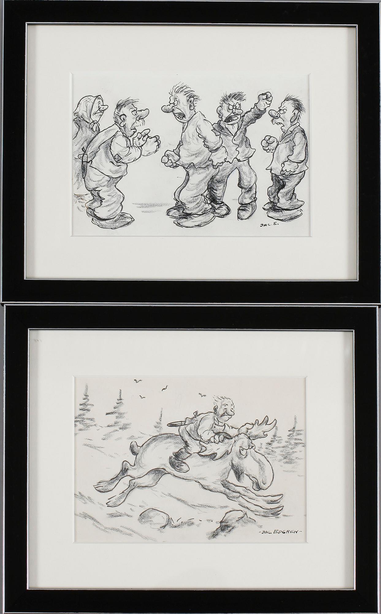 JAC EDGREN, 2 st, blandteknik, signerade.