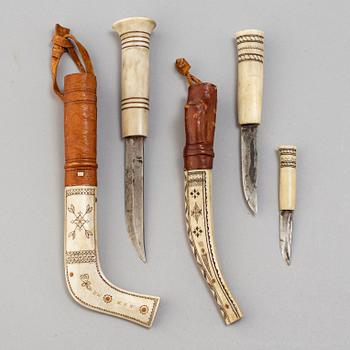 Two Sami reindeer horn knives, one signed JF.