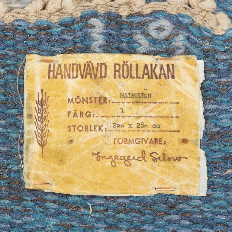 Ingegerd Silow, matta, rölakan, "Malmsjön", signerad, ca 278 x 199 cm.