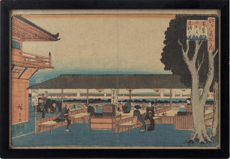 Ando Utagawa Hiroshige, efter, färgträsnitt, 3 st, Japan, tidigt 1900-tal.
