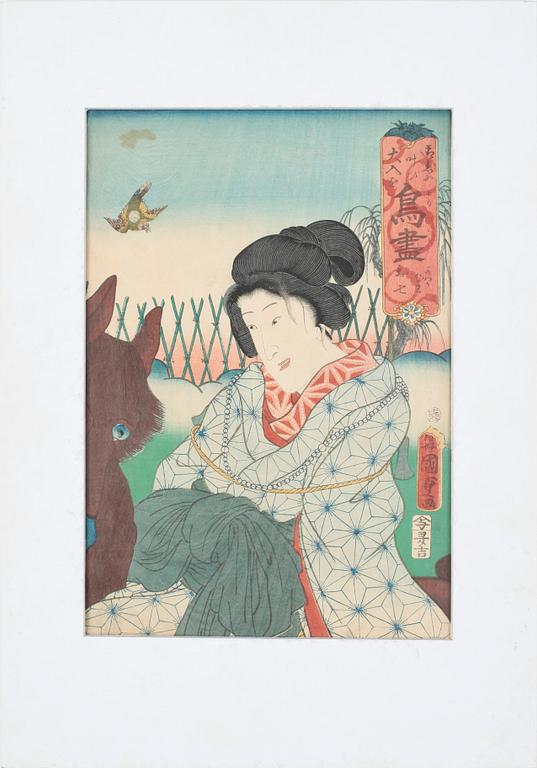 UTAGAWA KUNISADA KOCHORO, träsnitt, Japan, sign, 1800-tal.