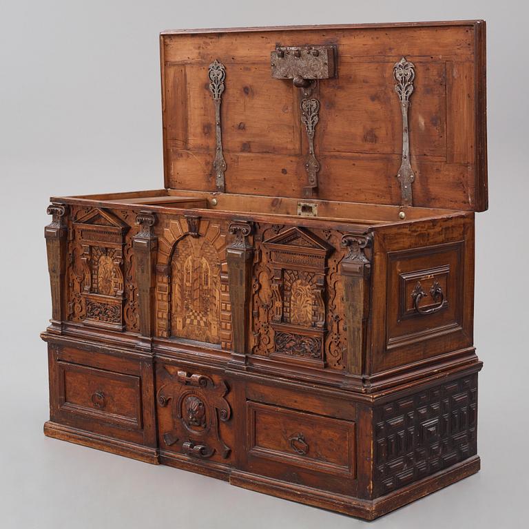 A Swedish baroque marquetry chest, later part of the 17th century,
